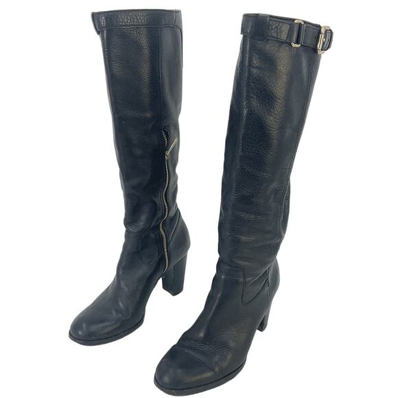 Coach Womens Black Knee High Pull On Side Zip Leather Riding Biker Boots Size 8B - Picture 1 of 7